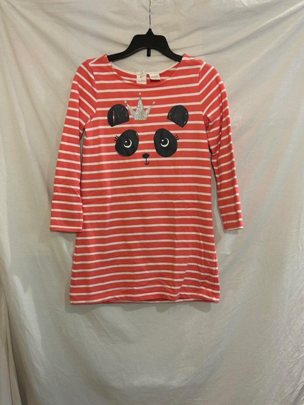 Gymboree Girls Size 7/8 Pink White Striped A-Line Dress Bear Crown